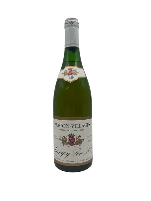 Flaske af Macon-Villages Champy 1989 hvidvin