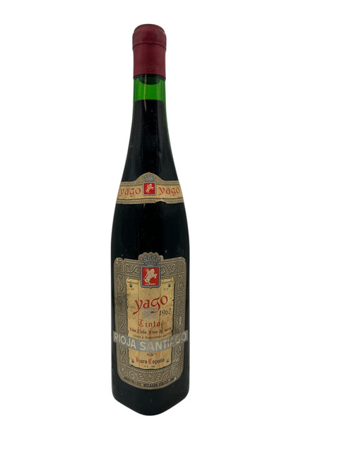 Flaske af Yago Tinto 1962 med elegant etikette fra Rioja Santiago
