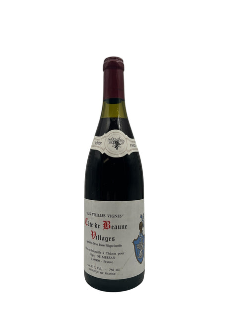 Flaske Côte de Beaune Villages rødvin Edgar de Mersan 1988