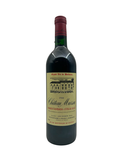 Bottle of Château Marsau 1988 red wine from Bordeaux