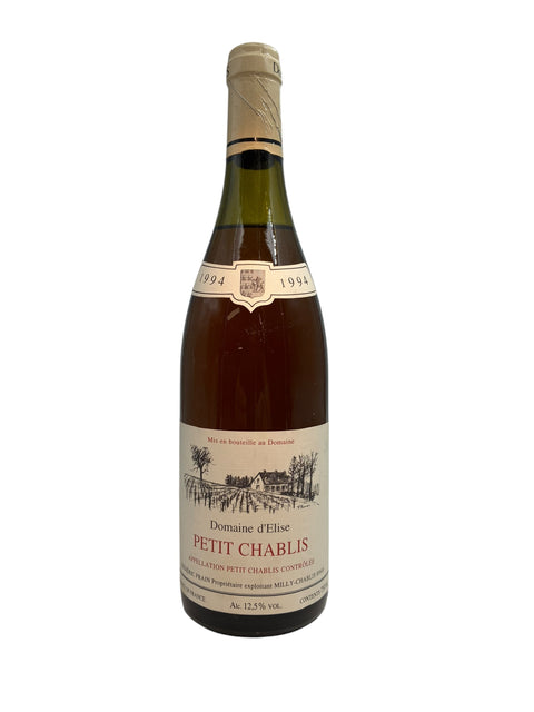 Flasken af Petit Chablis Domaine d'Elise 1994 hvidvin