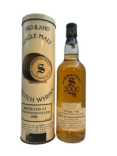 Flaske og dåse af Linkwood Signatory 1988 whisky