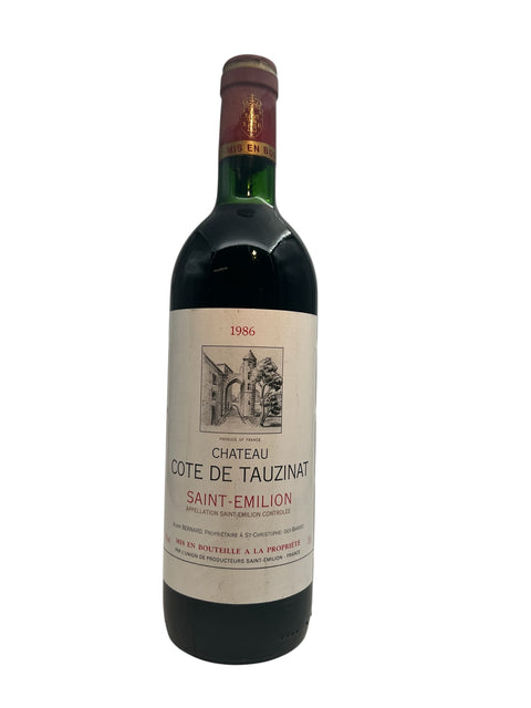 Flaska Chateau Cote de Tauzinat rött vin från 1986 från Saint-Émilion