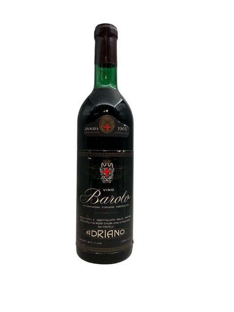 Barolo Adriano vintage 1965 flaska med detaljerad etikett