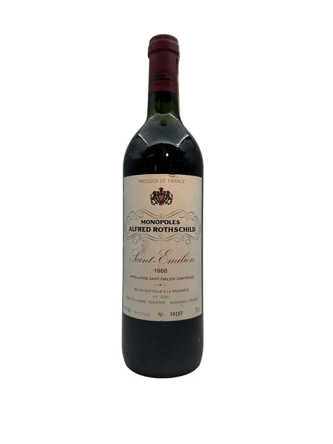 Flaske af Saint Emilion Alfred Rothschild årgang 1988 rødvin